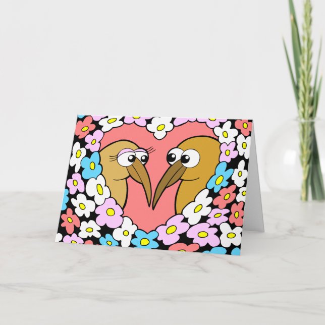 Kiwi Valentine med blommor Greeting Card Helgkort (Framsida)