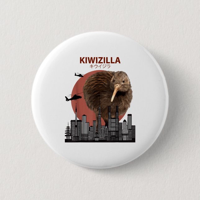 Kiwizilla Funny Kiwi _ New Zealand Bird Lovers Gif Knapp (Framsida)