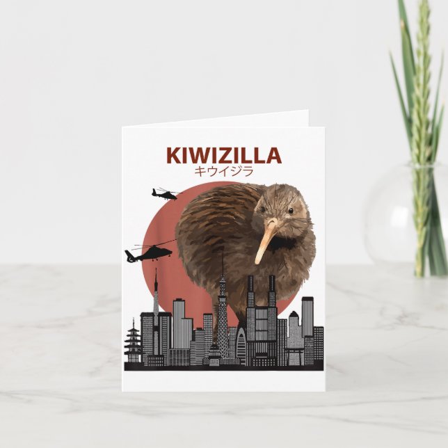 Kiwizilla Funny Kiwi _ New Zealand Bird Lovers Gif Kort (Framsida)