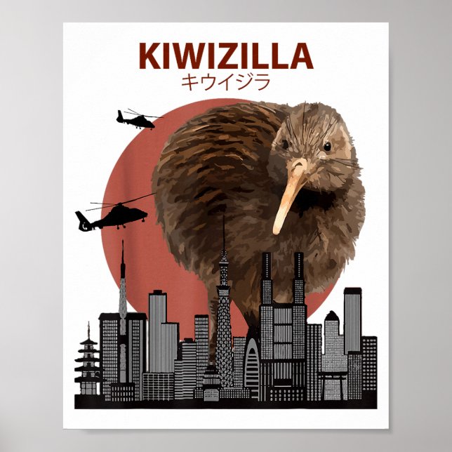 Kiwizilla Funny Kiwi _ New Zealand Bird Lovers Gif Poster (Framsidan)
