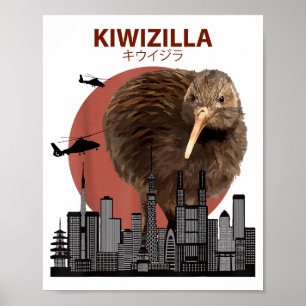 Kiwizilla Rolig Kiwi _ Nya Zeeland Fågelälskare Gi Poster