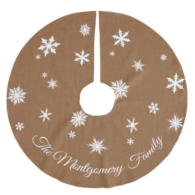 Kjol för personligBurlapträd med snöflingor Julgransmatta Borstad Polyester (Framsidan)