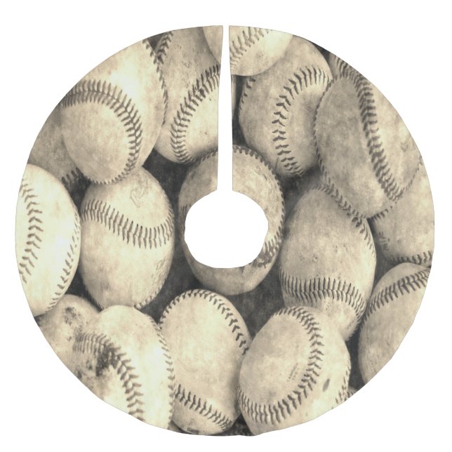 Kjol för vintagebaseballträd julgransmatta borstad polyester (Framsidan)