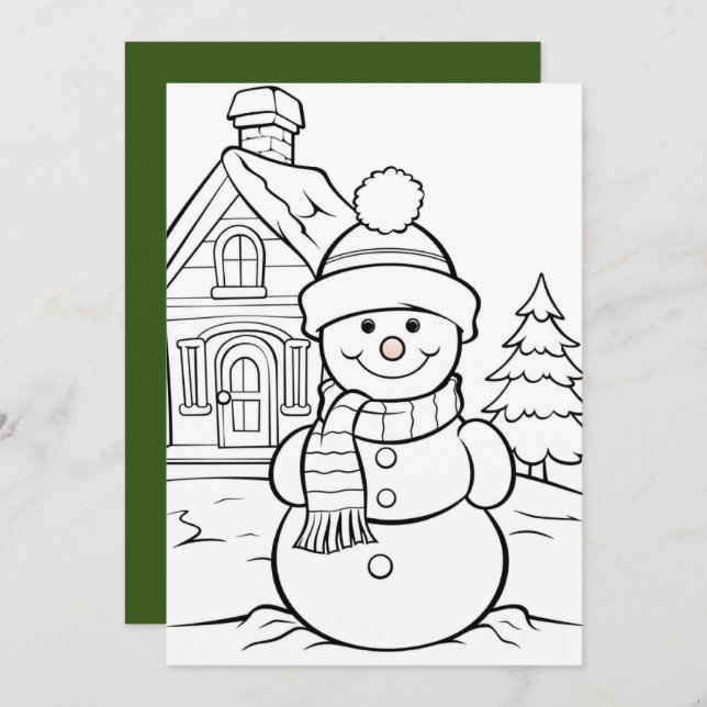 Kjulungar som färgar snögubbe julkort (Fram/baksida)