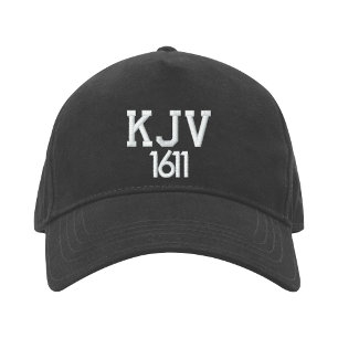 KJV 1611 Black and White Baseball Hat Broderad Keps