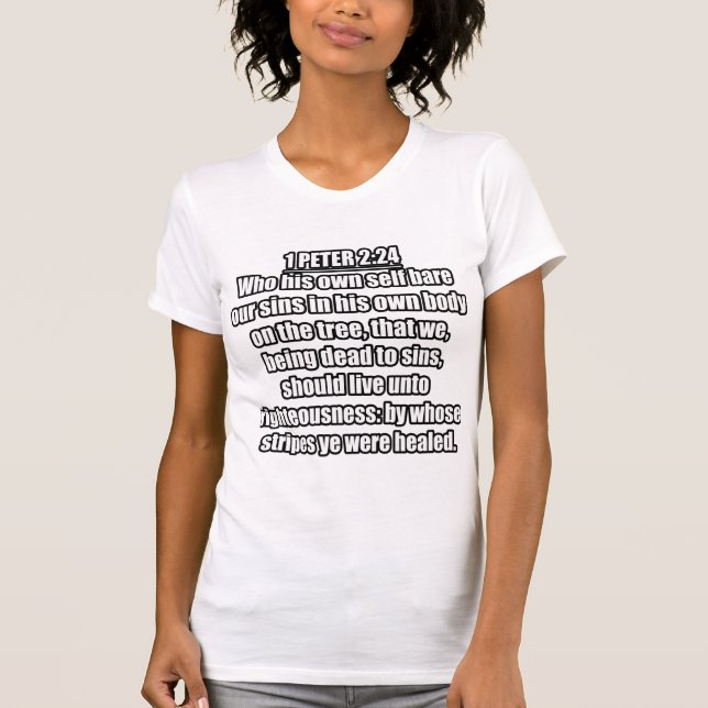 (KJV) 1 Peter 2:24 Bible Verse T Shirt (Framsida)