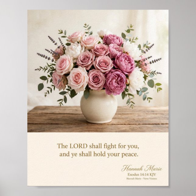 KJV Bibeln-Exodus 14:14 Blommig  Poster (Framsidan)