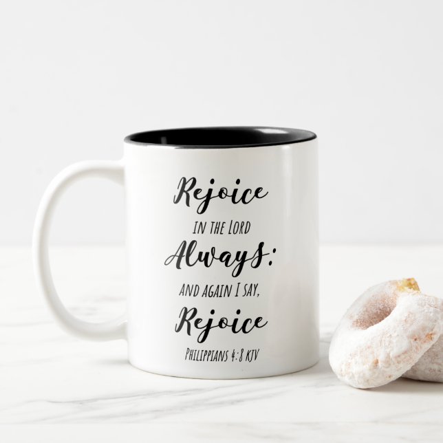 KJV Scripture Mugg - Rejoice in the Lord Always (Med munk)