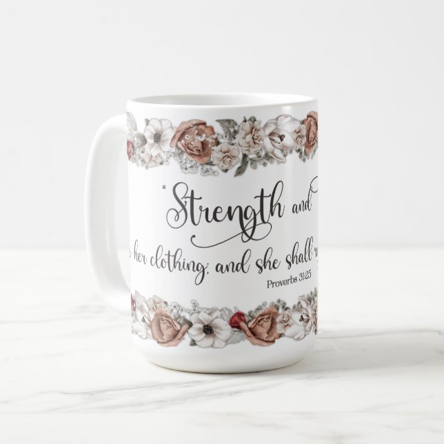 KJV Verse Strength och Honor Christian Dam Kaffemugg (Framsida vänster)