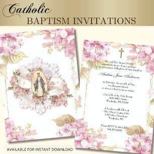 Kkatolsk baptism - Blommigten Christening Blating Inbjudningar