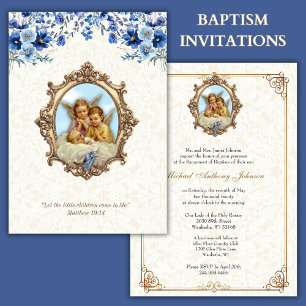 Kkatolsk baptism Christening Änglar Blommigt Inbjudningar