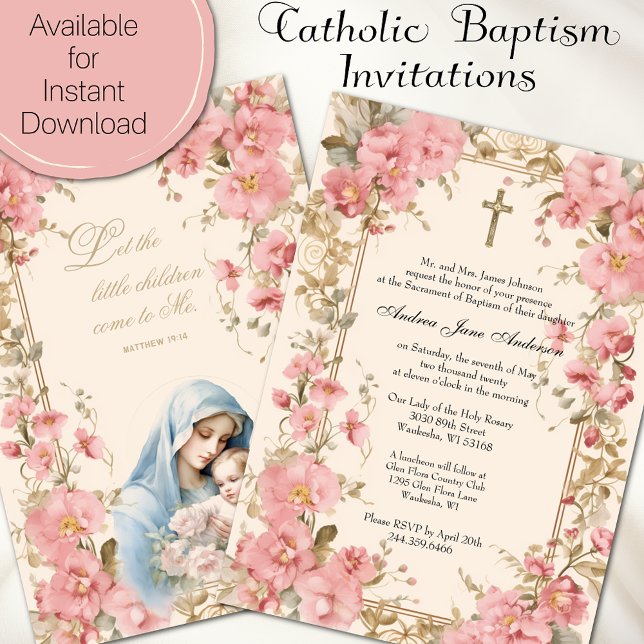 Kkatolsk baptism Christening Blommigt Blsed Mor Inbjudningar (Skapare uppladdad)