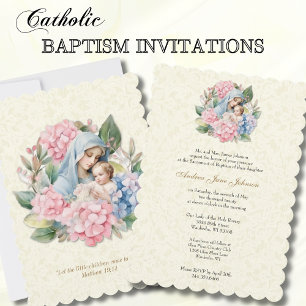 Kkatolsk baptism: Christening Blsed Mor Jesus Inbjudningar