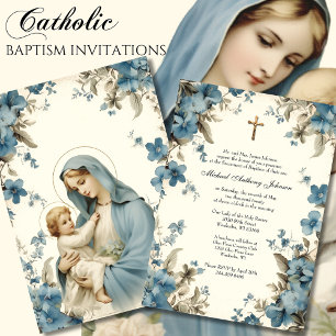 Kkatolsk baptism: Christening Blsed Mor Jesus Inbjudningar