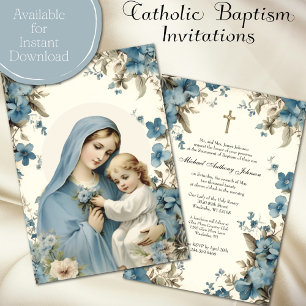 Kkatolsk baptism: Christening Blsed Mor Jesus Inbjudningar
