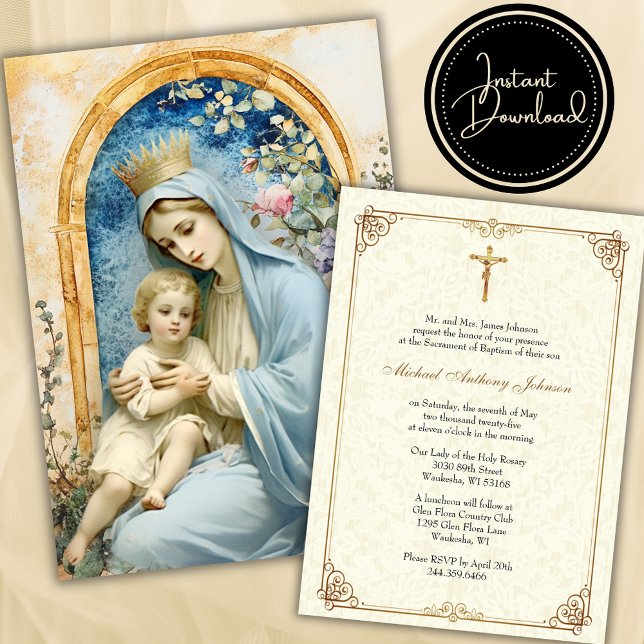 Kkatolsk baptism: Christening Blsed Mor Jesus Inbjudningar (Skapare uppladdad)