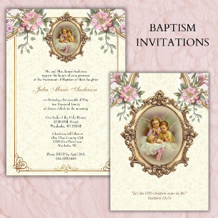 Kkatolsk baptism: Christening Guardian Änglar Baby Inbjudningar
