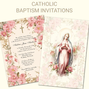 Kkatolsk flicka Baptism Christening Blsed Mor Inbjudningar