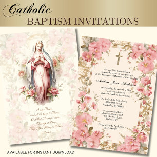 Kkatolsk flicka Baptism Christening Blsed Mor Inbjudningar