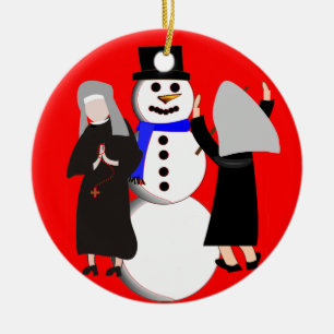 Kkatolska nunnor och julprydnad i Snögubbe Julgransprydnad Keramik