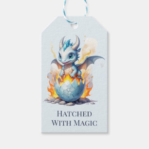 Kläckande blå dragon presentetikett