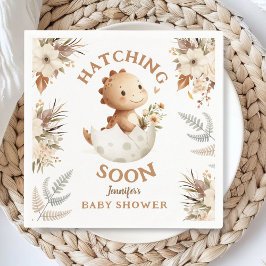 Kläckande snart! Boho Neutralt Dinosaur Baby Showe Pappersservett