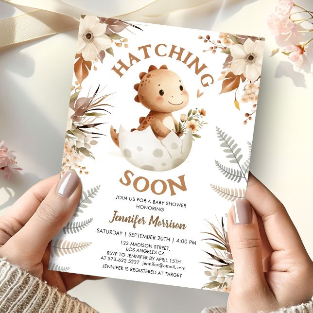 Kläckande snart! Dinosaur Baby Shower Boho Neutral Inbjudningar (Skapare uppladdad)
