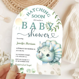 Kläckande snart Dinosaur Baby Shower Boy Blue Arch Inbjudningar