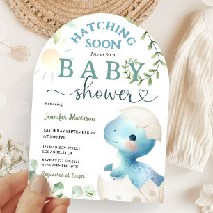 Kläckande snart Dinosaur Baby Shower Boy Blue Cute Inbjudningar