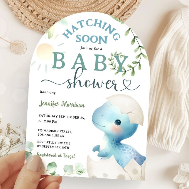 Kläckande snart Dinosaur Baby Shower Boy Blue Cute Inbjudningar (Skapare uppladdad)