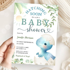 Kläckande snart Dinosaur Baby Shower Boy Blue Cute Inbjudningar
