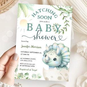 Kläckande snart Dinosaur Baby Shower Boy Blue Grön Inbjudningar