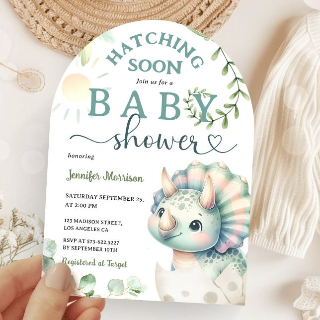 Kläckande snart Dinosaur Baby Shower Girl Arch Inbjudningar (Skapare uppladdad)