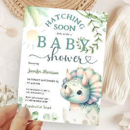 Kläckande snart Dinosaur Baby Shower Girl Rosa Grö Inbjudningar