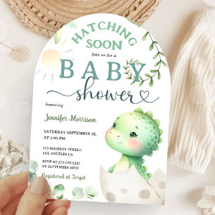 Kläckande snart Dinosaur Baby Shower Grönt Dino Ar Inbjudningar