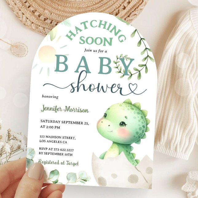 Kläckande snart Dinosaur Baby Shower Grönt Dino Ar Inbjudningar (Skapare uppladdad)
