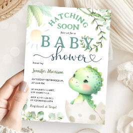 Kläckande snart Dinosaur Baby Shower Grönt Dino Inbjudningar