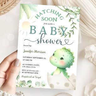 Kläckande snart Dinosaur Baby Shower Grönt Dino Inbjudningar