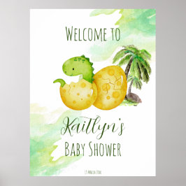 Kläckande snart vattenfärgsfärgad grönt baby dinos poster