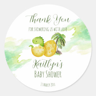 Kläckande snart vattenfärgsfärgad grönt baby dinos runt klistermärke