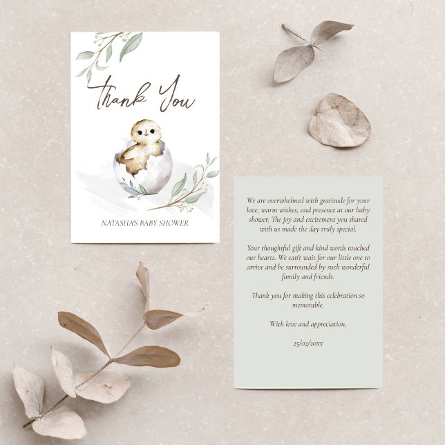 Kläckning av fågelbabydusch i vår tack kort (Hatching soon bird spring baby shower thank you card)