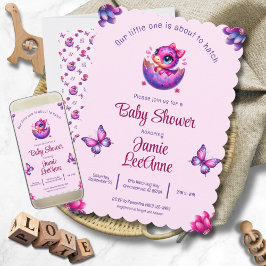 Kläckning snart Baby Rosa Dinosaur Baby Shower Inbjudningar
