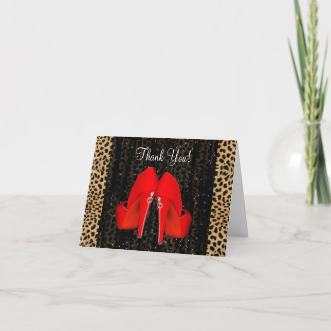 Klackskor Röda Leopard Tacksamhetskort Tack Kort (Framsida)