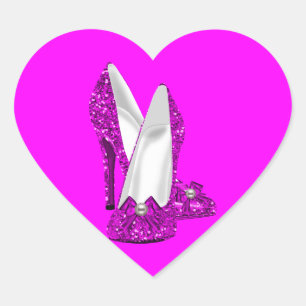 Klackskor Stilett Glitter Rosa Hjärtformat Klistermärke