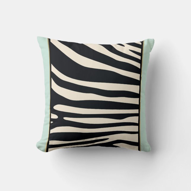 Kläda, svarta och mynta grönt zebra tryck kudde (Framsida)