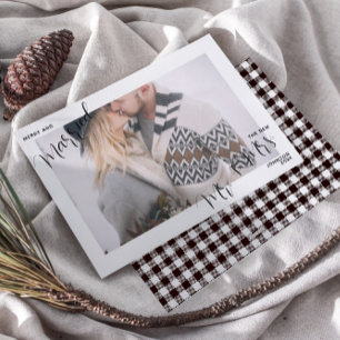 Klädd i Plaid Glad och Gift Text Herr & Fru Foto Julkort