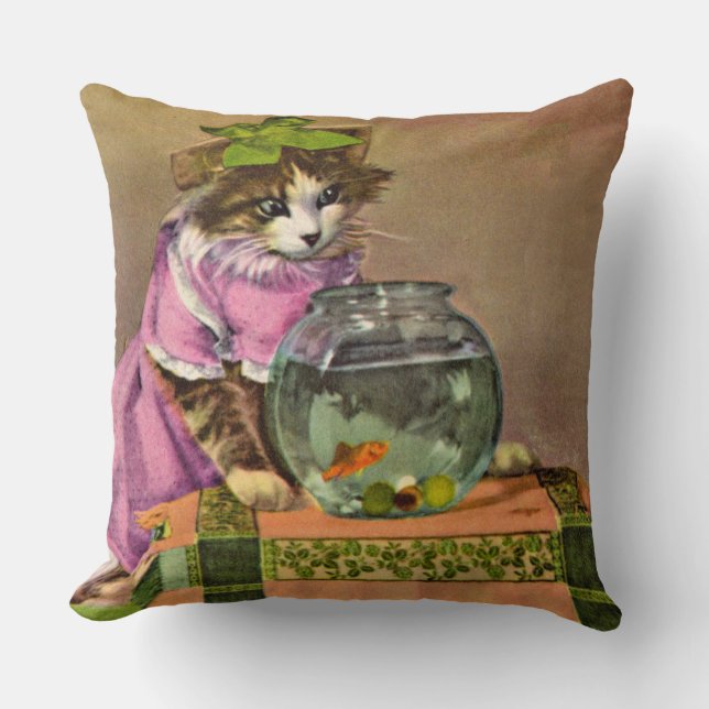 klädd katt och fiskskål kudde (Framsida)