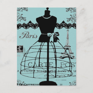 Kläddocka i Parisiskt vintage-stil Vykort