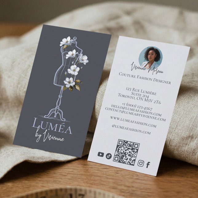 Kläddocka Mannekäng Mode Designer Foto Visitkort (Floral Dress Form Mannequin Fashion Designer Photo Business Card)