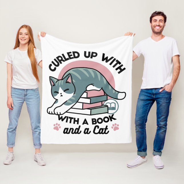 Kläddra med Bok och en katt - Mysigt katt Fleecefilt (På plats)